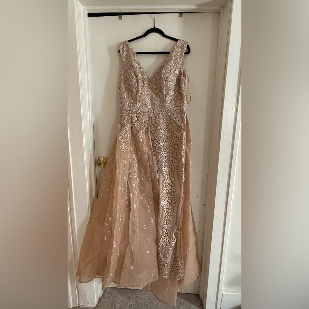 Embellished Nude Beaded Evening Gown